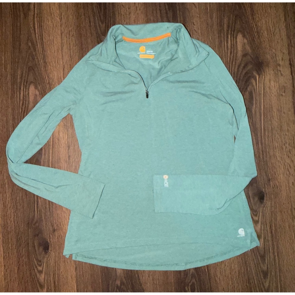 Carhartt Quarter Zip Pullover Womens M Green Force Long Sleeve Top